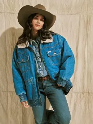 Womens Oversized Bomber Jacket:Azurite:L