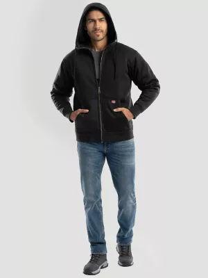 Men's Hooded Workwear Sherpa Lined Zip Sweatshirt in Black Caviar