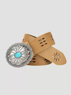 Women's Turquoise Floral Cutout Belt in Tan