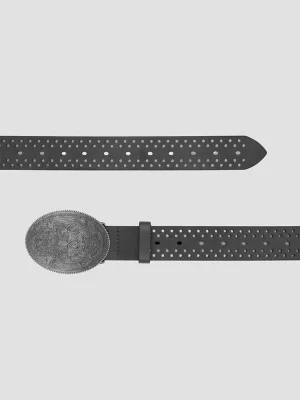 Women's Floral Perforated Belt in Black