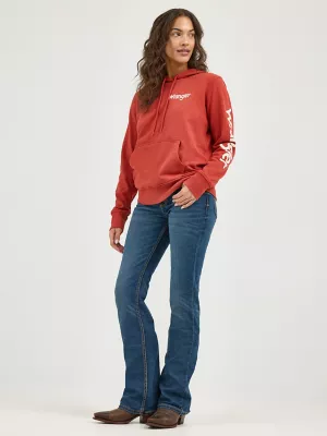 Womens Retro Logo Arm Pullover Hoodie in Rust