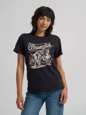 Women's Wrangler Nostalgia Logo Regular Fit Tee in Black Beauty