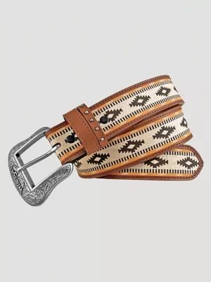 Women's Southwest Canvas Inlay Leather Belt in Tan