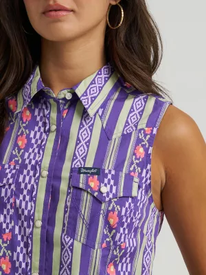 Women's Wrangler Sleeveless Checotah Western Snap Shirt in Purple