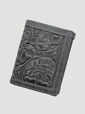 Texas Rose Leather Trim Trifold Wallet:Black:One Size