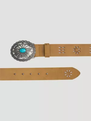 Women's Turquoise Floral Cutout Belt in Tan