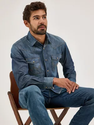 Men’s Wrangler Retro® Premium Denim Western Shirt in Blue Denim