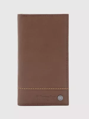 Mens Embossed Checkbook Wallet:Brown:One Size