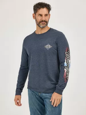 Men's Long Sleeve Back Graphic T-Shirt in Dark Navy