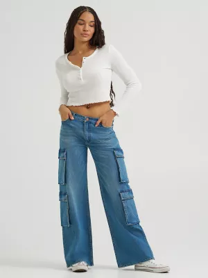 Women's Low Rise Baggy Cargo Jean in Azurite