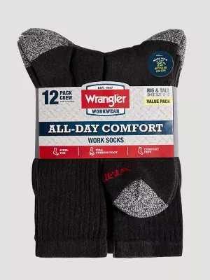Mens Crew Work Sock 12 Pack:Black:One Size