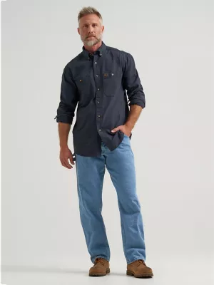 Wrangler® RIGGS Workwear® Long Sleeve Button Down Solid Twill Work Shirt in Navy
