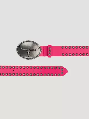 Women's Steer Head Studded Belt in Pink