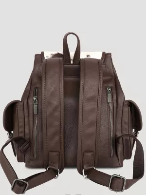 Womens Cowhide Drawstring Backpack:Brown:One Size