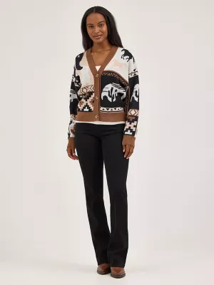 Women's Western Cropped Cardigan Sweater in Brown