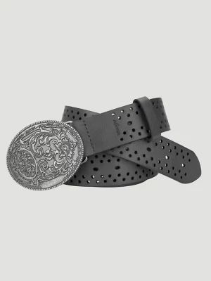 Women's Floral Perforated Belt in Black