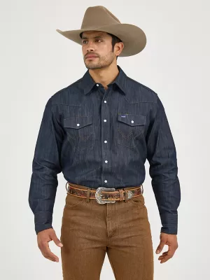 Premium Performance Advanced Comfort Cowboy Cut® Long Sleeve Spread Collar Solid Shirt in Denim