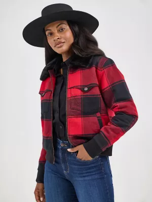 Women's Wrangler Lined Bomber Jacket in Red Buffalo
