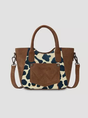 Colorblock Cow Print Small Cross Body:Brown:One Size