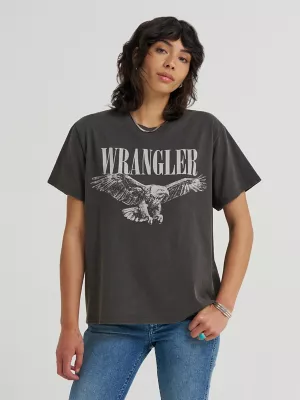 Women's Logo Eagle Graphic Tee in Faded Black