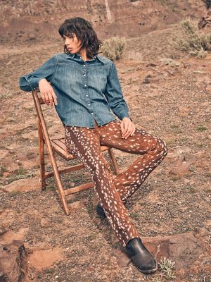 Women's Fawn Print Bootcut Jean in Fawn