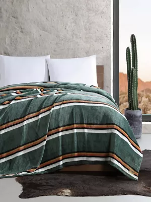 Wrangler Western Saddle Stripe Twin Blanket:Green:Twin