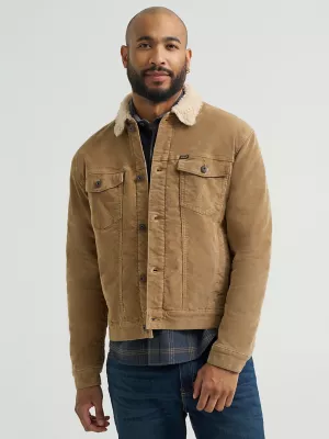 Men's Wrangler® Sherpa Lined Corduroy Trucker Jacket in Acorn