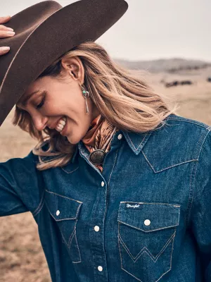 Women's Relaxed Western Shirt Dress in Dark Denim