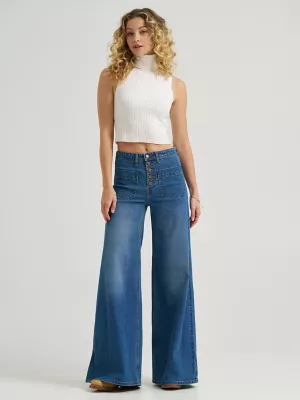 Women's Patch Pocket Wide Leg Jean in Carolina