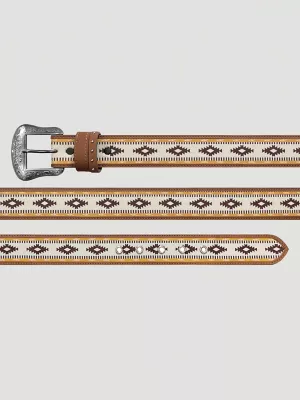 Women's Southwest Canvas Inlay Leather Belt in Tan