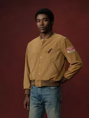 Wrangler x Cherry Suede Varsity Jacket in Tan