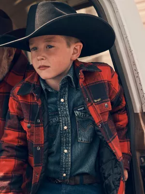 Boy’s Cowboy Cut® Long Sleeve Work Western Denim Snap Shirt in Antique Blue