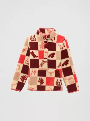 Girl's Half-Snap Sherpa Pullover in Pink