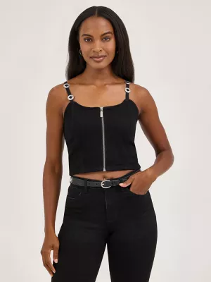 Women's Concho Strap Denim Tank in Black