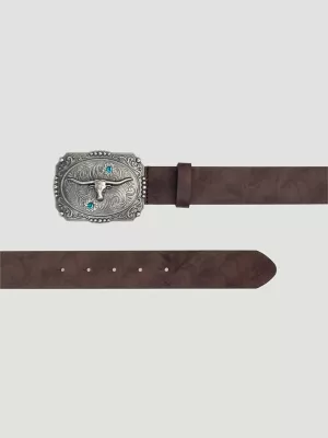 Women's Floral Steer Head Buckle Belt in Brown