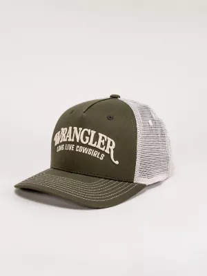 Womens Long Live Cowboys Trucker Hat:Olive:One Size