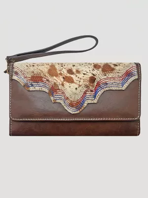Printed Hair on Hide Tricolor Stitch Wristlet:Brown:One Size