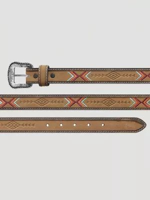 Boy's Southwest Embossed Leather Belt in Tan