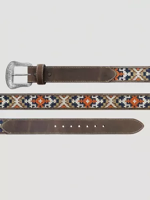Men's Embroidery Inlay Leather Belt in Brown