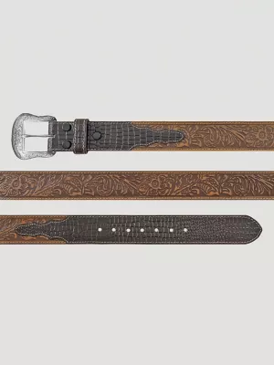 Men's Carved Croco Embossed Belt in Tan