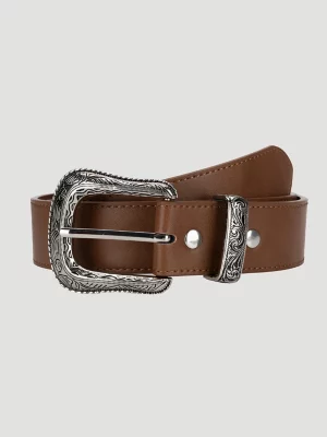 Men's Etched Buckle Belt in Cognac