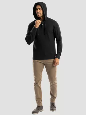 Men's Hooded Workwear Thermal Waffle Henley in Black Caviar