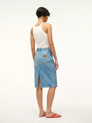 Wrangler + STAUD The Pencil Skirt in Mid Blue