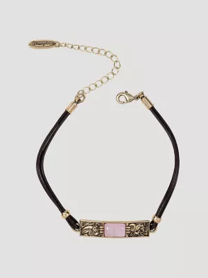 Stone Plate Cord Bracelet:Pink:One Size