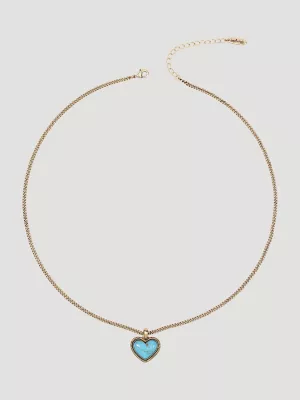 Stone Heart Pendant Necklace Earring Bracelet Set:Turquoise:One Size