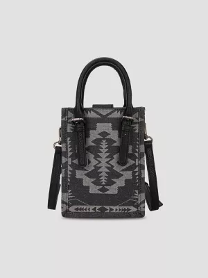 Laser Cut Printed Square Cross Body:Black:One Size