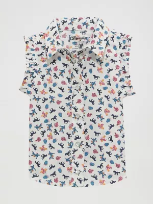 Little Girl's Sleeveless Ruffle Western Shirt in White