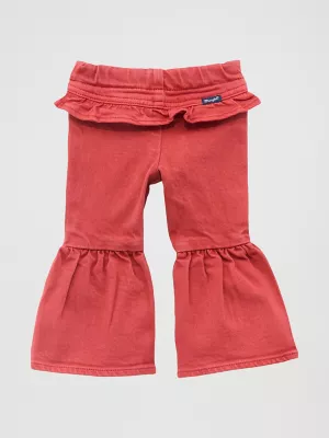 Little Girl's Vibrant Ruffle Leg Flare Jean in Chili
