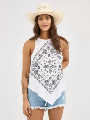 Women's Wrangler Bandana Diamond Front Tank in White