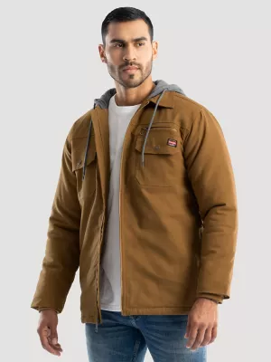 Men's Hooded Workwear Quilted Lined Shirt Jacket in Rubber Brown